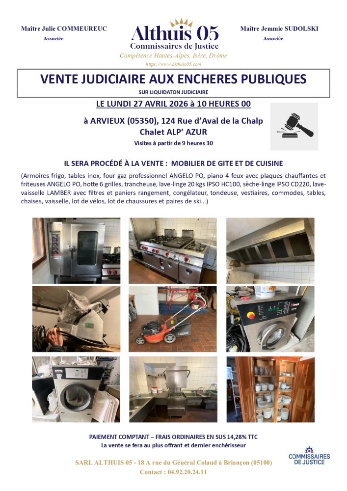 VENTE AUX ENCHERES PUBLIQUES DU 27.04.2026