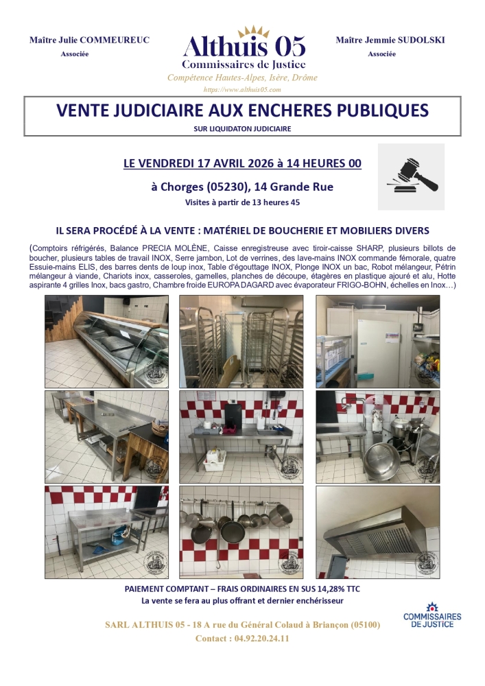 VENTE AUX ENCHERES PUBLIQUES DU 17.04.2026