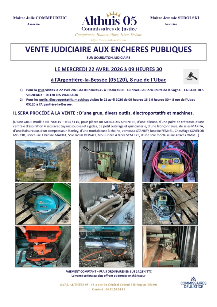 VENTE AUX ENCHERES PUBLIQUES DU 22.04.2026
