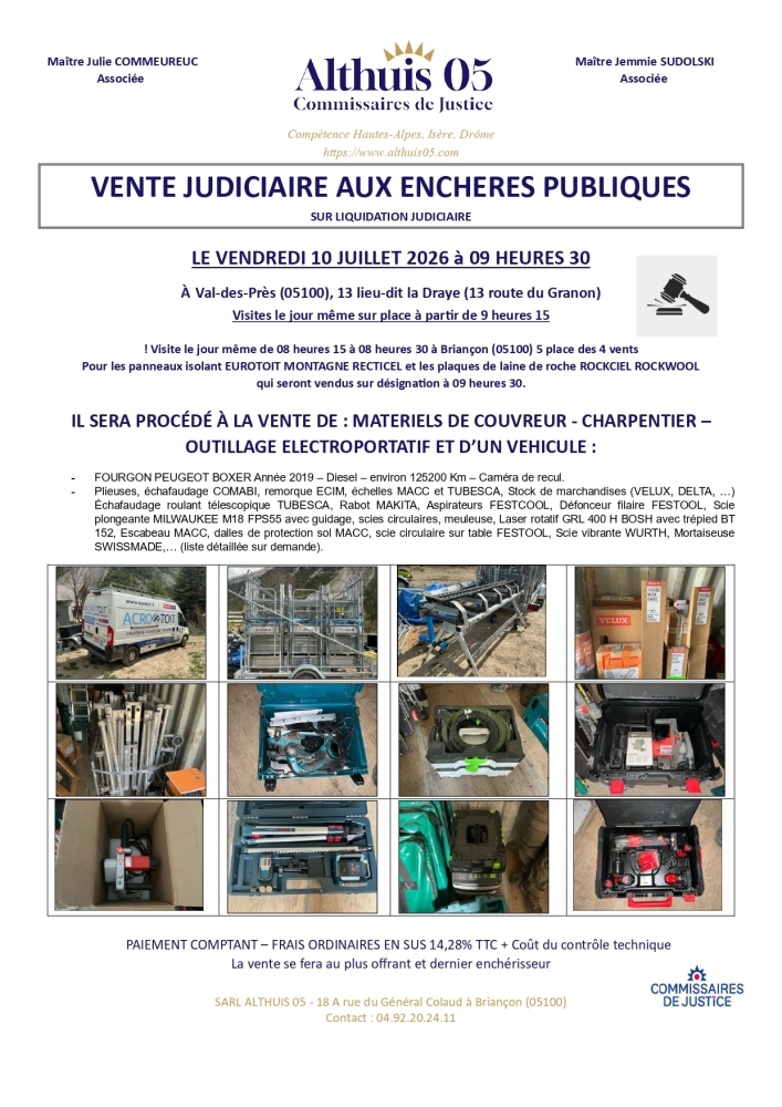 VENTE AUX ENCHERES PUBLIQUES DU 10.07.2026
