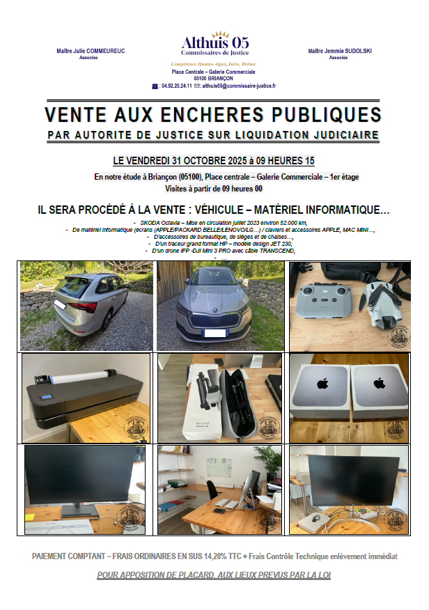 VENTE AUX ENCHERES PUBLIQUES DU 31.10.2025