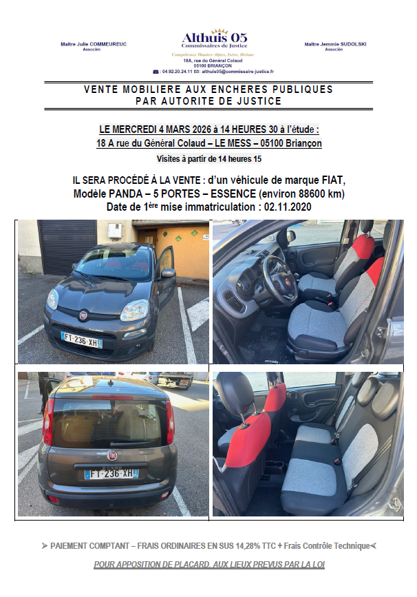 VENTE AUX ENCHERES PUBLIQUES DU 04.03.2026